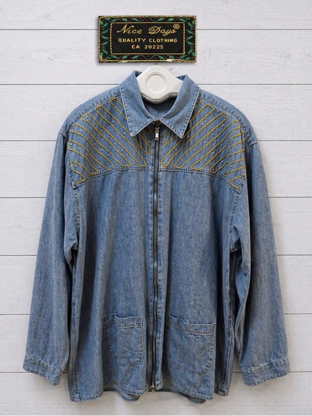 NICE DAYS Blue Denim Embroidered Jacket Size L